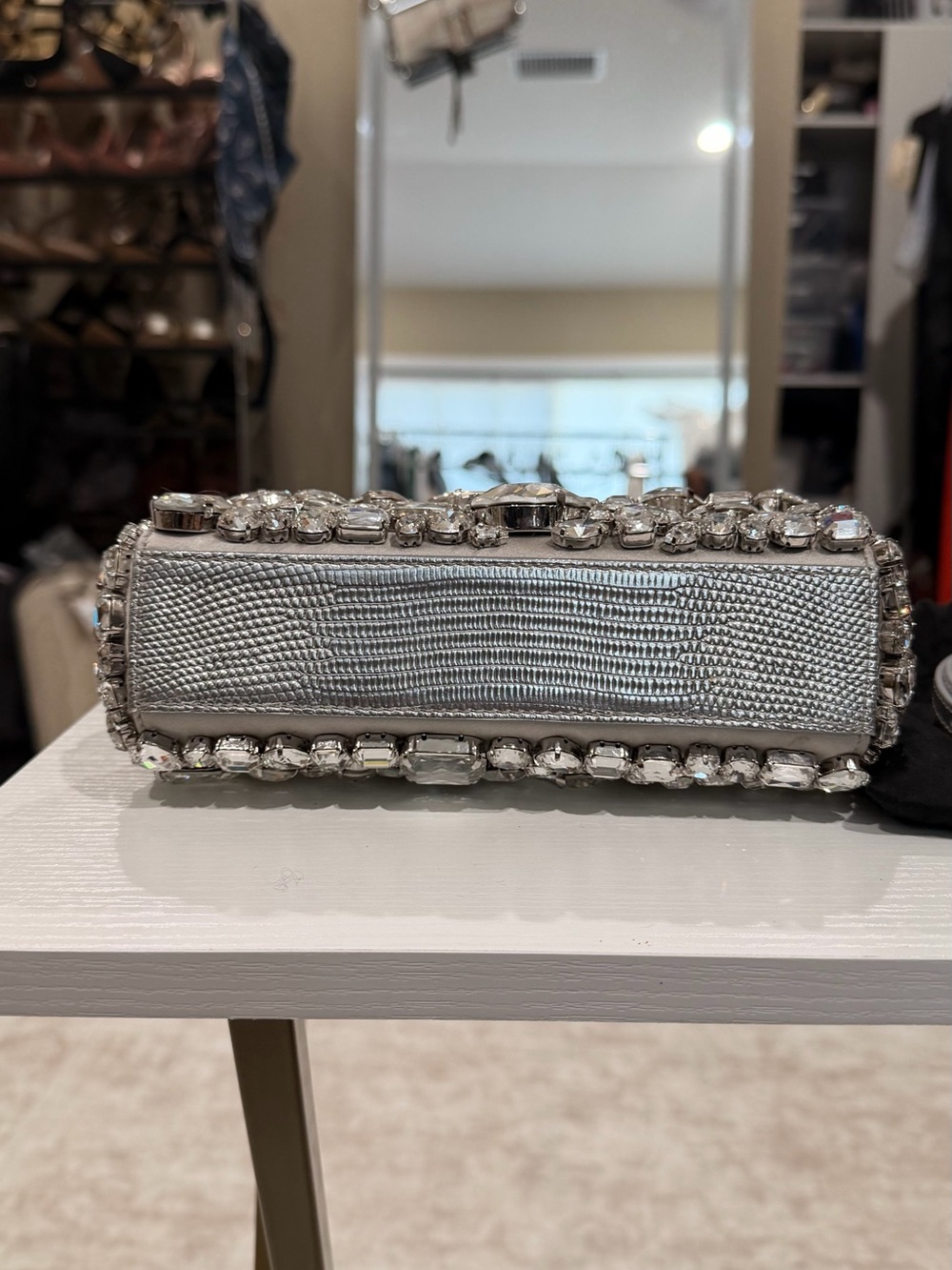 Dolce & Gabbana Silver Crystal-Embellished Top Handle Clutch - Picture 11 of 12